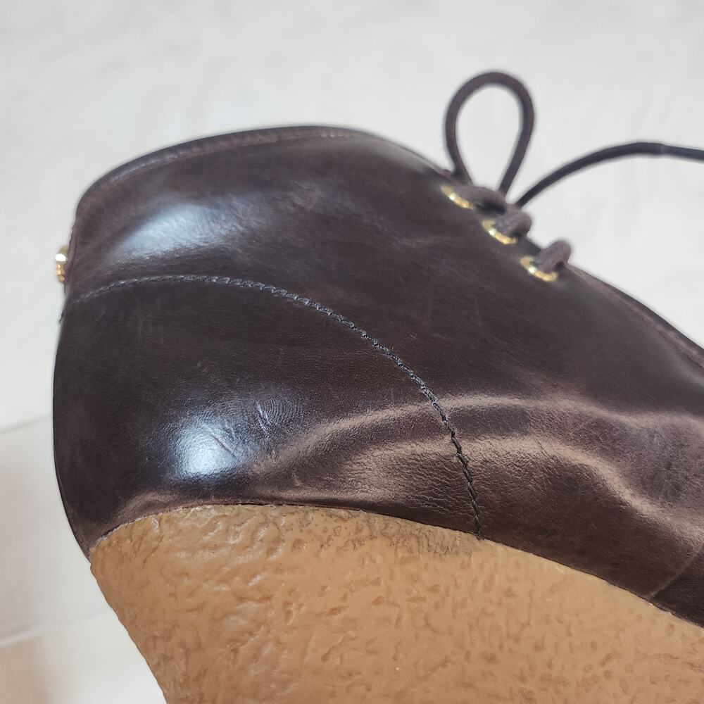 Dark Academia Whimsigoth Brown Leather Moc Toe Wedge Boots 6.5 90s Minimalist - Picture 9 of 15